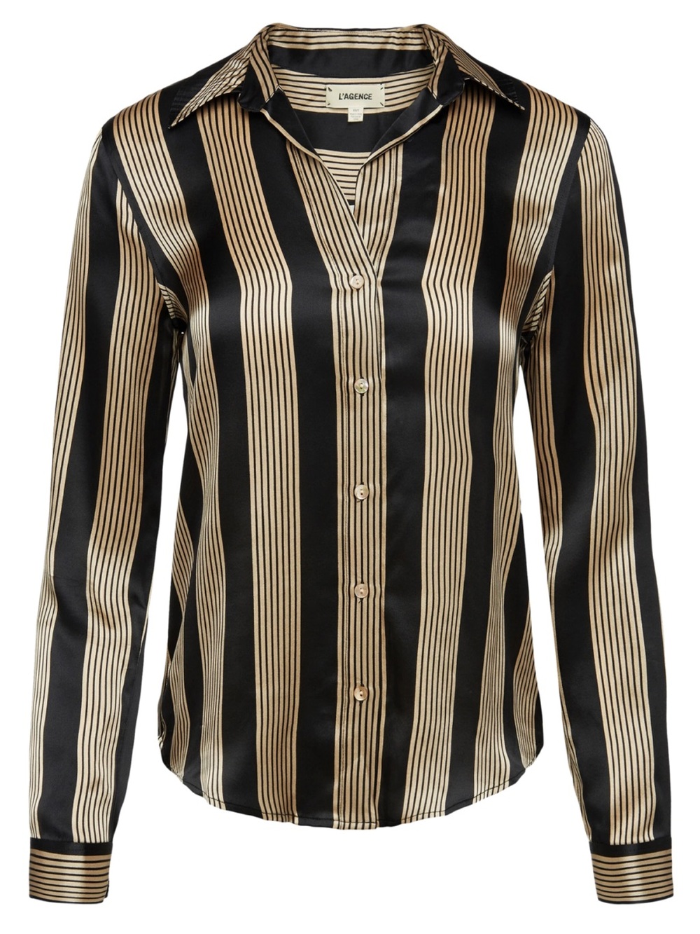 L'AGENCE Black & Gold Stripe 100% silk Button-Up Blouse